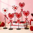 6 Pcs Valentine's Day Decorations Heart Wooden Table Sign Set Red Love Table Centerpiece Valentines Tabletop Decor Tall Standing Farmhouse Wood Block for Wedding Party Home Decorations