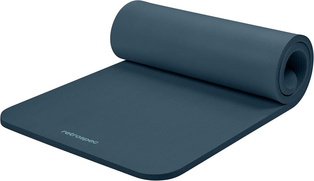 Retrospec Solana Yoga Mat 1" Thick w/Nylon Strap for Men & Women - Non Slip Exercise Mat for Home Yoga, Pilates, Stretching, Floor & Fitness Workouts - Ocean Blue