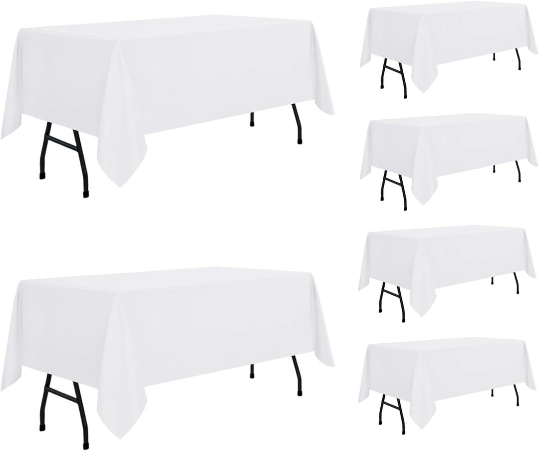 sancua 6 Pack White Tablecloth 60 x 84 Inch, Rectangle Table Cloth for 4ft Tables - Stain and Wrinkle Resistant Washable Polyester Table Cover for Dining Wedding Banquet Party Buffet Restaurant, 6PCS 60x84 Inch Rectangle
