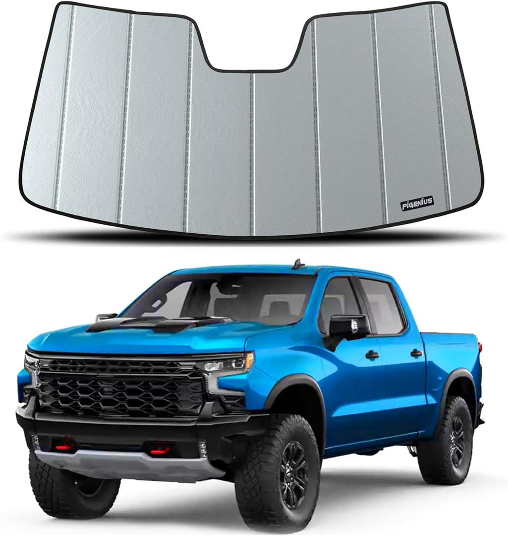 Windshield Sun Shade for Chevrolet Silverado/GMC Sierra 1500(2019-2025),Silverado/Sierra 2500 HD,3500 HD(2020-2025),Deluxe Front Windshield Sunshade,6 Layers Sun Shield,Accordion Fold