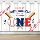 My Rookie Year Banner Backdrop for Boys Baby First Birthday Party Decor, 71x47inch Baseball One Year Old Decor