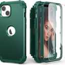 IDweel for iPhone 14 Plus Case with Screen Protector, Luxury 3 in 1 Shockproof Slim Fit Hybrid Heavy Duty Hard PC Cover Soft Silicone Bumper Full Body Anti-Fingerprint Case, Graphite Green