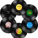 Mersoco Blank Records Decor 6 Pack, Vintage 12 Inch Replica Vinyl Fake LP Records for Wall Aesthetic Decor and Home Room Studio Crafts Music Party Display(Plain Black with 12 Individual Stickers)