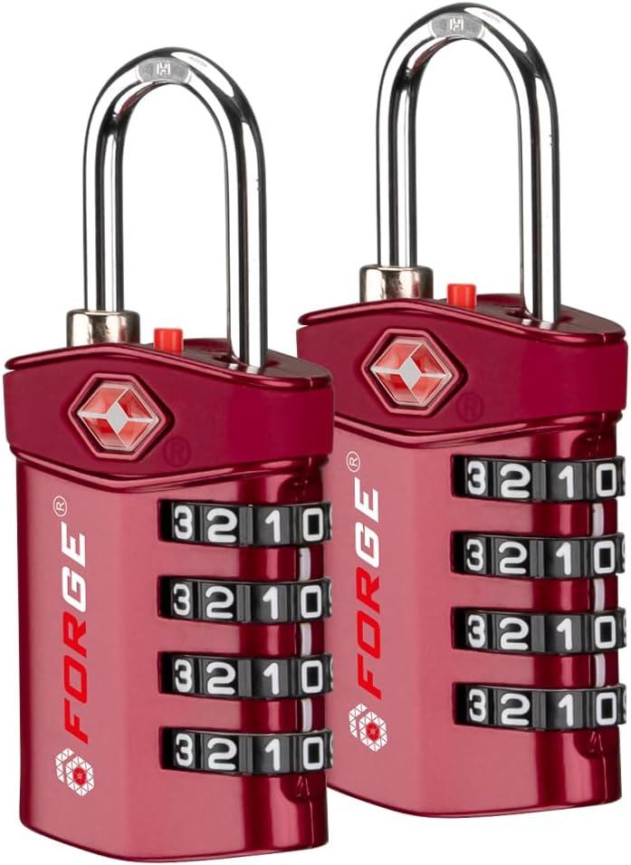 Forge Travel Lock,TSA Approved Luggage Locks for Air Travel, Gym Lockers, School Lockers, Pelican Cases, Gun Case, Easy Read Dials, Durable Alloy Body (2PK Dark Red)