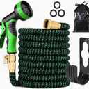 100 ft Expandable Garden Hose - 2025 Reinforced No Kink Retractable Water Hose 100ft with 10 Pattern Spray Nozzle, Solid Brass Fittings, Strong Expanding Latex Tube - Super Lightweight & Flexible
