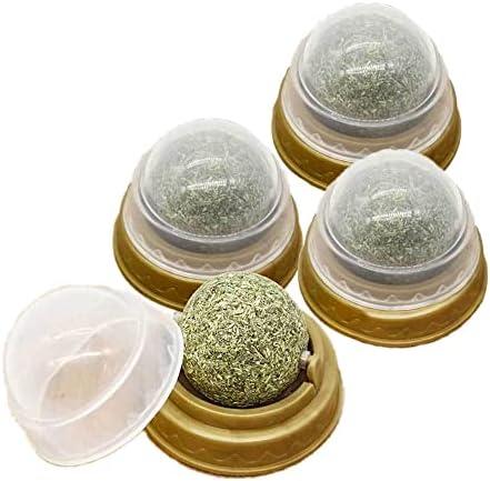 Oncpcare 4 Pcs Rotating Sticky Catnip Ball – Edible Lick-and-Chew Cat Toy Edible Lick & Chew Dental Care Snacks Made with Natural Catmint Suitable for All Cat Breeds