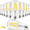 Hizashi Vintage LED Edison Bulb Dimmable, 6W Equivalent 60W, 3000k Soft White, E26 Base Led Light Bulbs, 700LM, UL Listed, High CRI 95+ Eye Protection, Clear Glass, Pack of 12