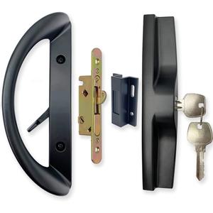 Patio Sliding Door Handle Set with Mortise Lock, Key Cylinder and Keeper, Replacement Handle Lock Set Fits Door Thickness from 1-1/2" to 1-3/4", 3-15/16" Screw Hole Spacing, Keyed, Black