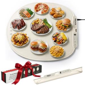 Food Warming Mat, 28 Round Extra Large Electric Food Warmer, Buffet Warming Tray for Family Meals, Parties & Gatherings, 7 Heat Levels, Timer, Child Lock