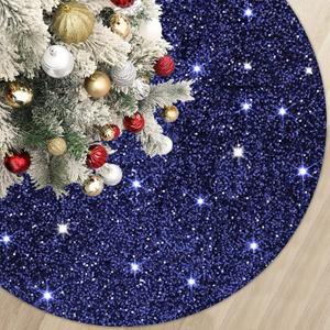 Navy Blue Christmas Tree Skirt 36 Inch Metal Xmas Tree Skirt Unique Christmas Tree Floor Mat Embroidered Christmas Tree Skirt Vintage Christmas Tree Cover Skirt for Christmas Halloween Home Decoration
