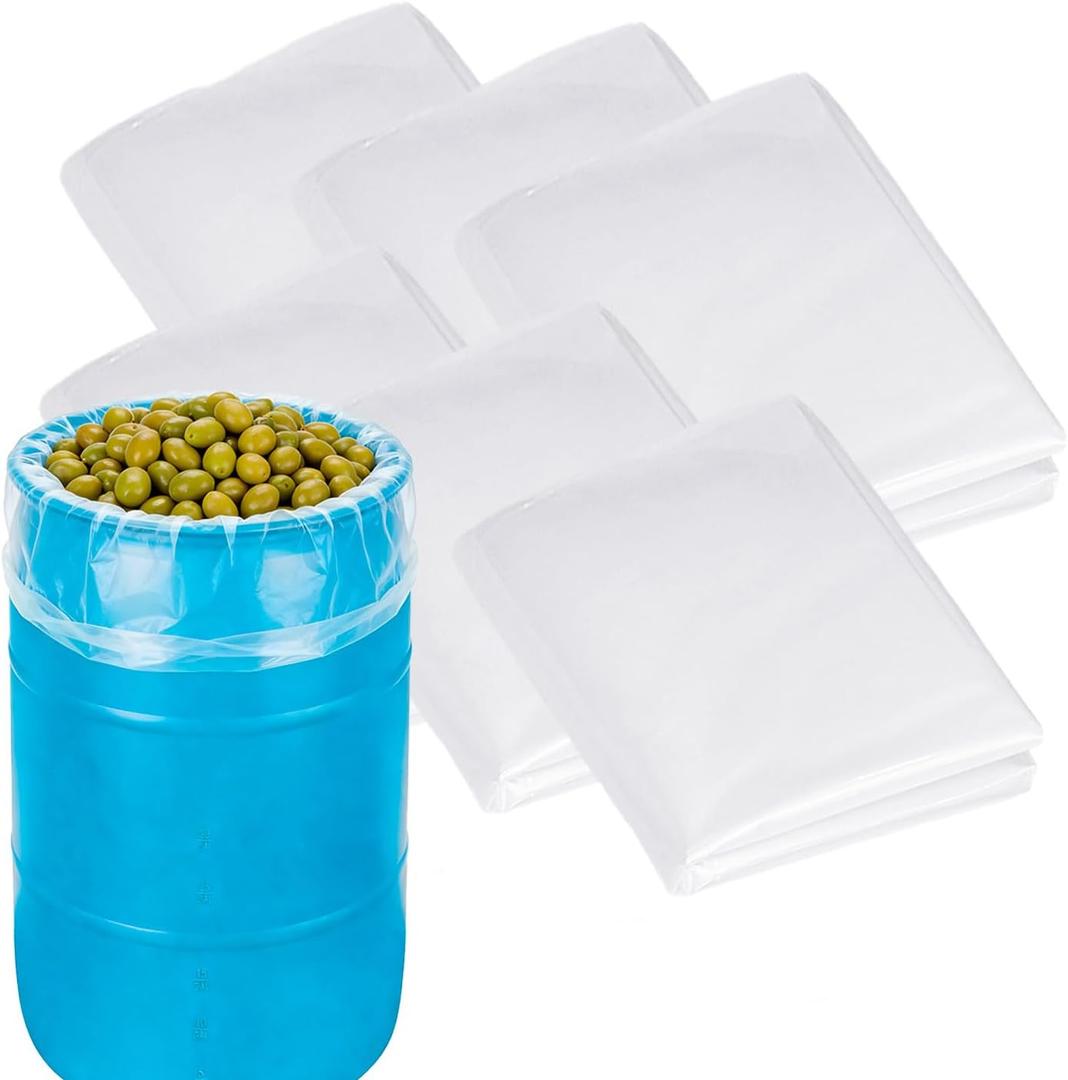 6-Pack 55 Gallon Drum Liners, Large Clear Plastic Drum Liner Storage - Heavy Duty Double Layer Thickness 5.5Mil