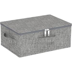 Blanket Bags with Lid, Foldable Underbed Storage Bins, Home Basket Container for Organizing Clothes, Shoes, Pillows, 14.9x10.2x5.9Inches, Grey, 1 Pack