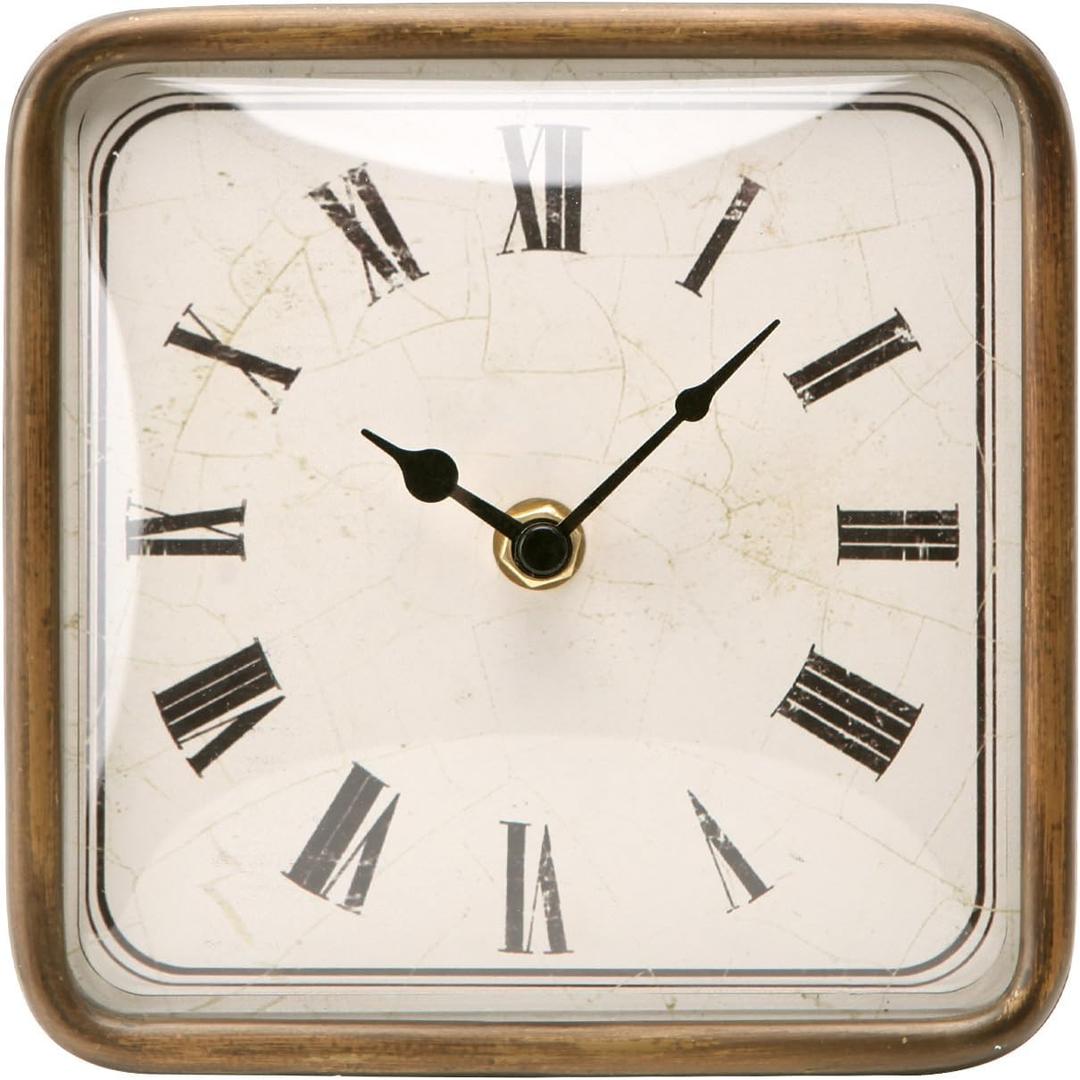 NIKKY HOME Vintage Silent Non-Ticking Table Clock, Shelf Desk Top Clock Battery Operated, Retro Home Decor for Bedroom Living Room Mantel Desktop Countertop, Gold