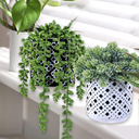 Winlyn 2 Pcs Small Potted Succulents Plants Artificial String of Pearls Aloe Hops Succulents in Black Geometric Concrete Pots for Gifts Modern Home Bathroom Window Table Indoor Outdoor Greenery Décor
