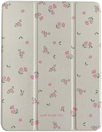 Pink Flower Case for iPad Air with Pencil Holder, Acrylic Case for iPad Pro, for iPad 2018 2020 2022 Cover, for iPad 9.7"/ 10.2"/ 10.9"/ 11 12.9 inch (iPad 7/8/9th 10.2'')