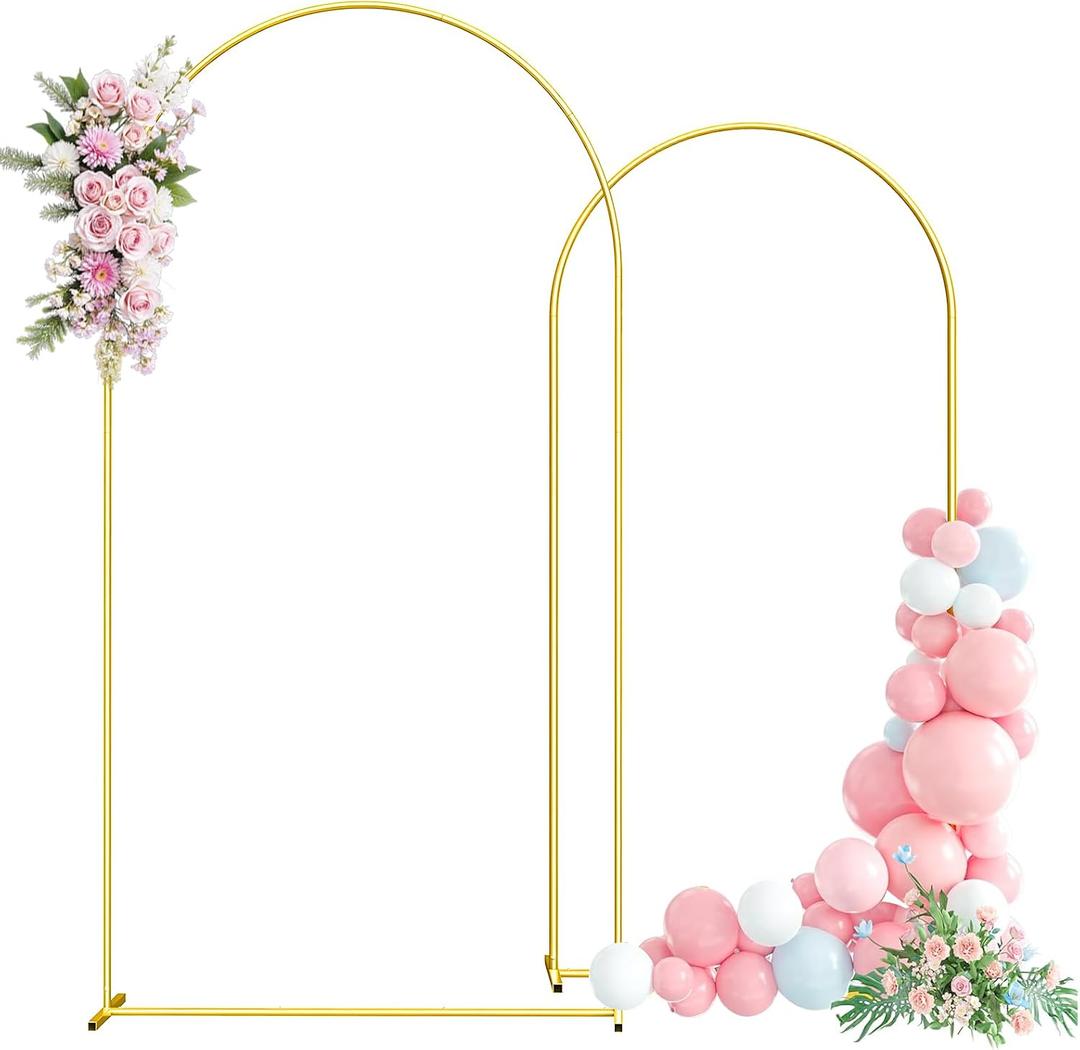 Metal Arch Backdrop Stand, 7.2FT+6FT Wedding Arch Frame, Gold Wedding Arch Backdrop Stand Set of 2, Balloon Arch Backdrop for Wedding Birthday Party Baby Shower Graduation Ceremony