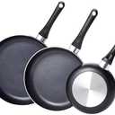 Amazon Basics Non-Stick 3-Piece Frying Pan Set with Stay Cool Handles, 8-inch, 10-inch, 12-inch, Black