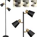 Tree Floor Lamp for Living Room, Industrial 3-Light Standing Lamp with 3 LED Bulbs, Adjustable Rotation Heads, Standing Tall Pole Lamp Farmhouse Rustic Reading Lamps for Bedroom Office (Black Gold)