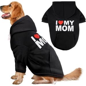 Dog Sweaters Hoodies for Large Dogs Security Ultra-Soft Fleece Dog Sweatshirt Cold Weather Pet Winter Clothes with Pocket for Small Medium Large Dogs (XXL (Back: 30.8",Chest: 36.8"), I Love My MOM)