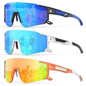 QALLY 3 Pack Kids Sunglasses Youth Baseball Sunglasses for Boys Girls Age 4-14, Cycling Softball Running UV400 Protection Sports