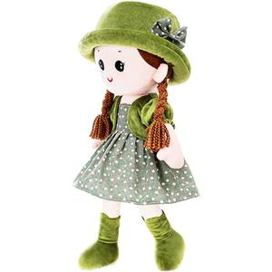 Ikasus Plush Stuffed Princess Doll with Clothes, Hat & Skirt, Cute Soft Cuddle Baby Girl Doll for Kids, Green
