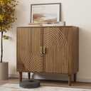 Smuxee Walnut Sideboard Cabinet, Freestanding Buffet Cabinet with Line Groove Design, Wood Storage Cabinet with Adjustable Shelf for Living Room, Entryway, Hallway