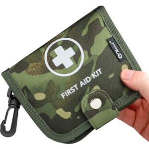Small First Aid Kit, 100 Pieces Water-Resistant Well Organzied Pouch with Rotatable Buckle - Ideal for Outdoor, Travel, Biking, Camping, Hiking, Car (Green Camo)