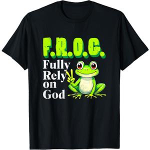 Frog Fully Rely On God Christian Frog Lovers Men Women Kids T-Shirt Large