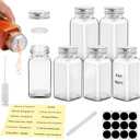 2Pcs 6oz Glass Spice Jars with Shaker Lids, Spice Jars Trial Set & Supplement Set, Empty Spice Containers and Square Spice Bottles for Kitchen (2)