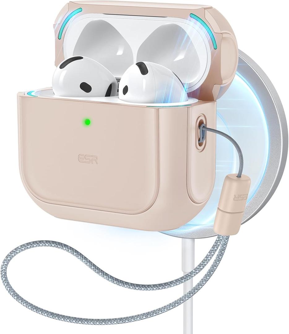 ESR for AirPods 4 Case, Compatible with AirPods 4th Generation Case (2024) (USB-C), Compatible with MagSafe, Drop Protection Cover with Lanyard, Magnetic Lid Lock, Orbit Hybrid Series, Desert Titanium
