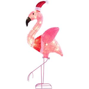 JOYIN Lighted Flamingo Christmas Decorations Outdoor, 30 LED Warm White Flamingo Lights for Christmas Yard Decor, Light Up Xmas Lawn Ornaments with Metal Stakes for Outside Porch Garden