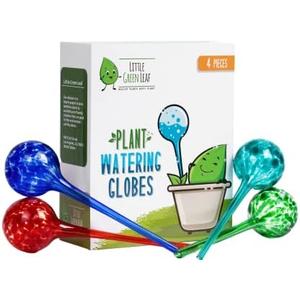 Little Green Leaf Automatic Plant Watering Globes Self Watering Planter Inserts (Set of 4) | Hands Free Multicolor Glass Bulbs | Planter Spikes to Support Indoor & Outdoor Plant Health (350ml)