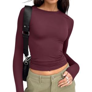 Trendy Queen Womens Long Sleeve T Shirts Fall Fashion 2025 Basic Crop Tops Going Out Outfits Y2k Clothes (Large, Wine Red) Trendy Queen Womens Long Sleeve T Shirts Fall Fashion 2025 Basic Crop Tops Going Out Outfits Y2k Clothes (Large, Wine Red)