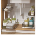 ADRIMER Under Sink Organizer 2 Packs, Pull Out Kitchen Sink Organizer, 2 Tier Slide Out Kitchen Organizers and Storage Bathroom Under Cabinet Storage Shelf, Grey & White