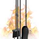 Gtongoko Fireplace Tools Set 4 Pcs 30 Inch Black Wrought Iron Large Fire Tool Set for Outdoor/Indoor Include Chimney Poker, Antique Shovel, Rustic Brush and Stand Accessories Set