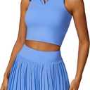 ABEHIK Women 2 Piece Tennis Dress Sleeveless Racerback Padded Crop Top Pleated High Waisted Tennis Skirt Golf Workout Outfits (Blue, M)