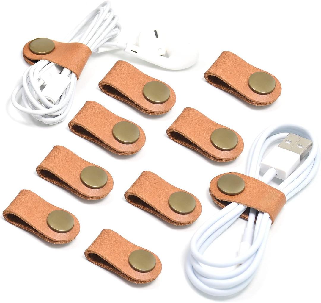 CAILLU Cord Organizer,Cord Keeper,Cable Organizer USB Holder,Cable Management,Cable Straps,Earbud case,wrap Headset Winder,Phone Earphone Clips Ties Stocking Stuffers for Women Men Gifts 10 (Light Brown 10)