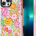 for iPhone 13 Pro MaxCase Cute - Durable Shockproof 6.6 ft Drop Impact Phone Case - Funny Passion Flower Design (6.7") Glitter Pink