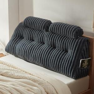 Rycwola Faux Fur Headboard Pillow with 2 Pack Neck Roll Pillow Large Headboard Pillow Soft and Supportive with Removable Cover (Black, King)