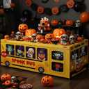 Peryiter 5.5 Ft Halloween Ghost Bus Theme Boo Party Spooky Bus Washable Fabric Polyester Rectangular Tablecloth Protector for Halloween Party Decoration