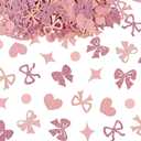 240 Pcs Pink Bow Confetti, Bow Theme Glitter Table Scatter for Coquette Baby Shower and Birthday Party Decoration (Pink)
