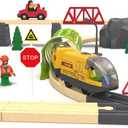 Battery Operated Train for Wooden Track, Electric Train Set Includes Remote Control Locomotive Train & Train Tunnel, Motorized Train Toy for Toddlers Compatible with Thomas, Brio, Chuggington