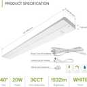 ASD LED Under Cabinet Lighting Plug in or Hardwired 40 Inch, Dimmable Under Cabinet Lights with High/Low/Off Switch, 3CCT 2700K-4000K, Linkable Under Counter Lights for Kitchen, ETL Listed, White, 1 Pack