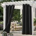 Set of 2 Outdoor Curtains for Patio Waterproof, Breathable Grommet Privacy Panels for Porch, Pergola & Gazebo, Light Filtering, Weatherproof, 37W x 84L Inches, Black
