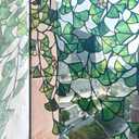 Original Hand Drawn Window Privacy Film, Double Sided Static Cling for Glass Window Green Ginkgo Cascade 22.83×51.18"