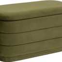 30" Velvet Storage Ottoman Bench with Wooden Tray Lid, Folding Large Upholstered Ottoman Footstool for Living Room, Rectangular Padded Foot Rest for Bedroom Living Room Dorm, Olive Green, 30"D x 15"W x 15"H