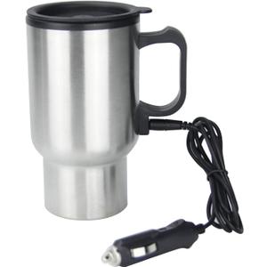 12V Car Heating Cup, 450ml/15oz Stainless Steel Travel Coffee Cup Electric Insulated Heated Thermos Mug with Cigarette Lighter for Most Vehicles