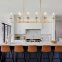 48-Inch Rustic Gold Linear Chandelier,Extra Long Candle Chandelier,Gold Light Fixture for Dining Room Living Room Kitchen Island, Modern Rectangular Chandelier(10-Light,Bulbs Not Included)
