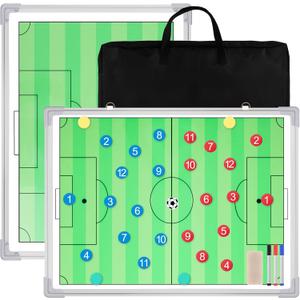 Dunzoom 24" x 18" Magnetic Soccer Coaching Board Double-Sided Dry Erase Board, Portable Tactical Clipboard Equipped with Magnet Numbers, Marker Pen, Eraser and Zipper Bag