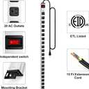 Long Metal 20 Outlet Wide Spaced Garage Industrial Heavy Duty 15 Ft Extension Cord Power Strip 15A, 125V, 1875W Silver&Black